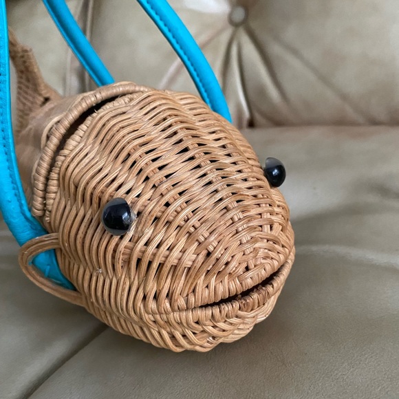 Vintage Wicker Fish Handbag Purse Cappelli Aqua - Picture 2 of 15